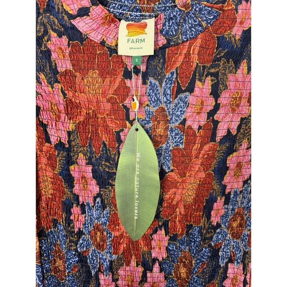 NWT Farm Rio Navy‎ Garden Smocked Mini Dress Size S Lenzing Ecovero Floral Boho - Picture 8 of 14